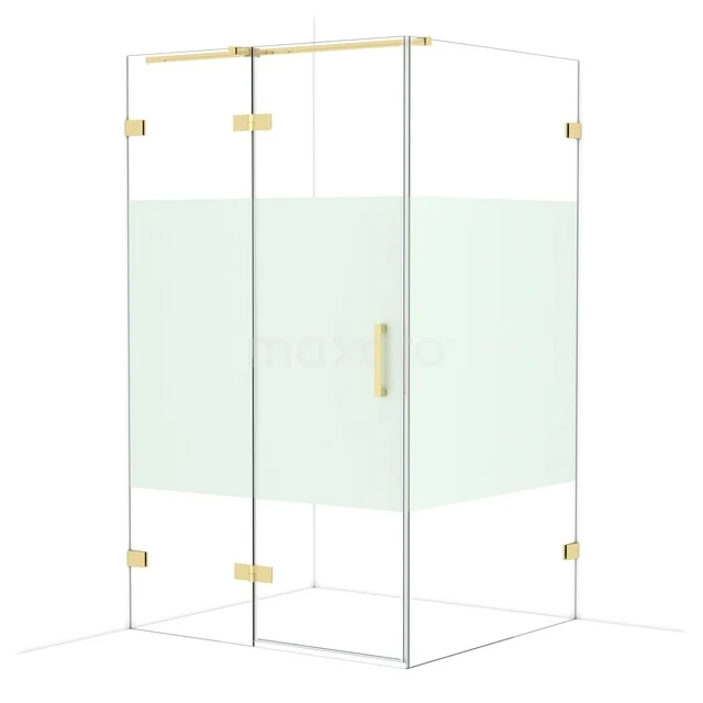 Diamond Shower enclosure | 120x110 cm Shiny light gold Clear with matt strip Pivot door Rectangle CDB216611323GLG Glass shower cabin with gold accents, corner entry, minimalist design - ideal for a luxury bathroom style.