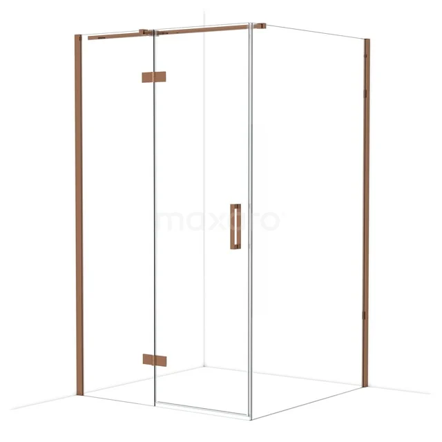 Shower cabin glass with copper-coloured profiles and door, modern design perfect for stylish bathrooms.
