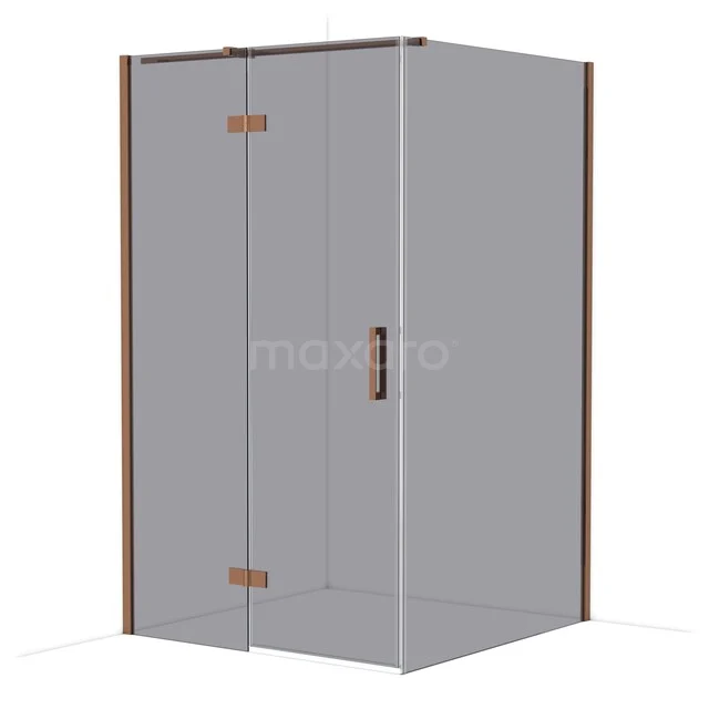 Glasene Eck-Duschkabine mit bronzefarbenen Akzenten, schlankem Design und modernem Erscheinungsbild, ideal für jedes stilvolle Badezimmer.