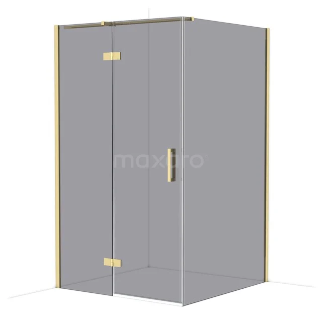 Diamond Shower enclosure | 120x120 cm Shiny light gold Smoke glass Pivot door Square CDB216612311GLG Glass shower cabin with gold-coloured accents, corner model and minimalist design, ideal for modern bathrooms.