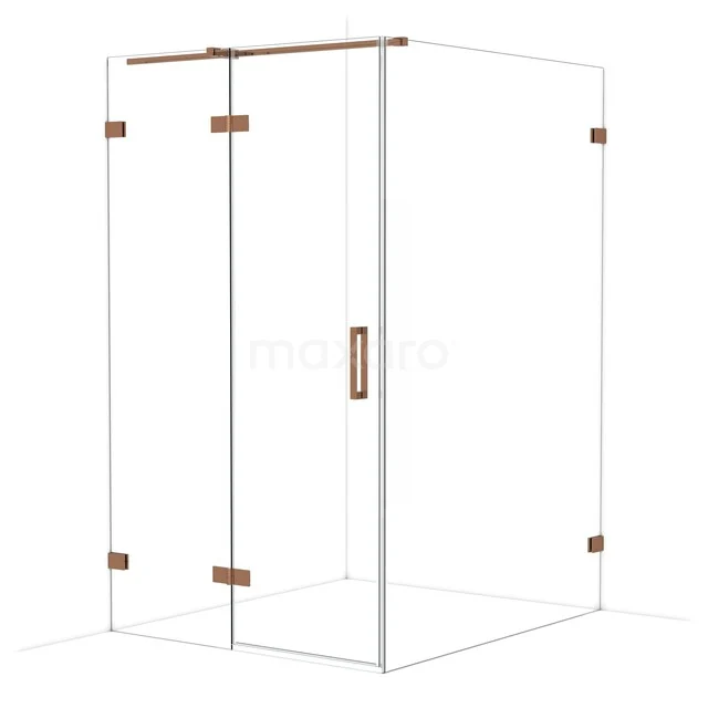 Diamond Shower cabin | 140x120 cm Shiny copper Clear glass Pivot door Rectangle CDB216614320GKP Glass shower cabin with bronze accents, modern corner design ideal for stylish bathroom decor.