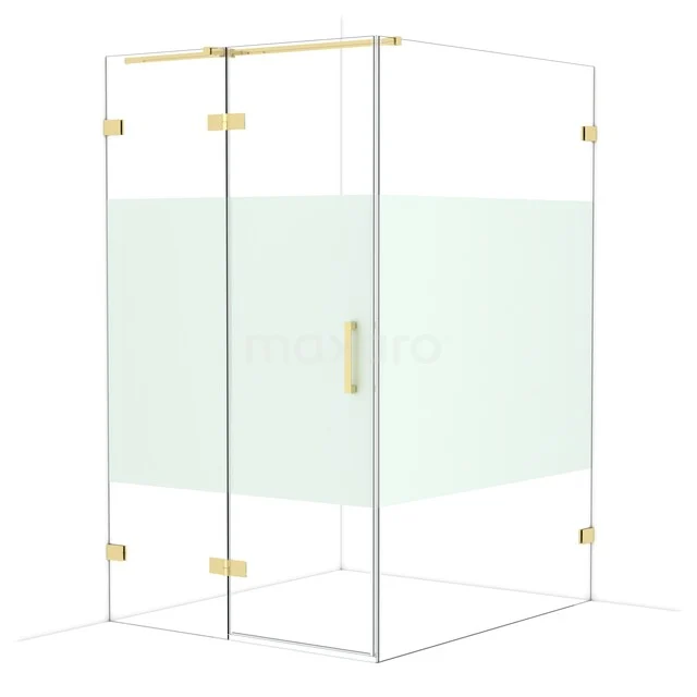 Glas Duschkabine mit Gold Details, transparent Glas und mattem Mittelstück, ideal für einen luxuriösen Badezimmer Stil.
