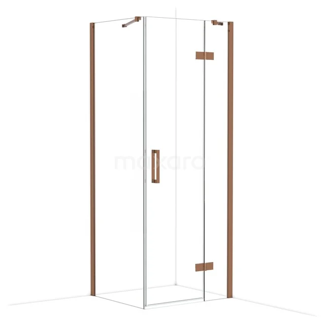 Diamond Shower cabin | 80x70 cm Shiny copper Clear glass Pivot door Rectangle CDB223507410GKP Shower cabin with brass accents, glass walls and corner entry, ideal as a stylish addition to the modern bathroom.