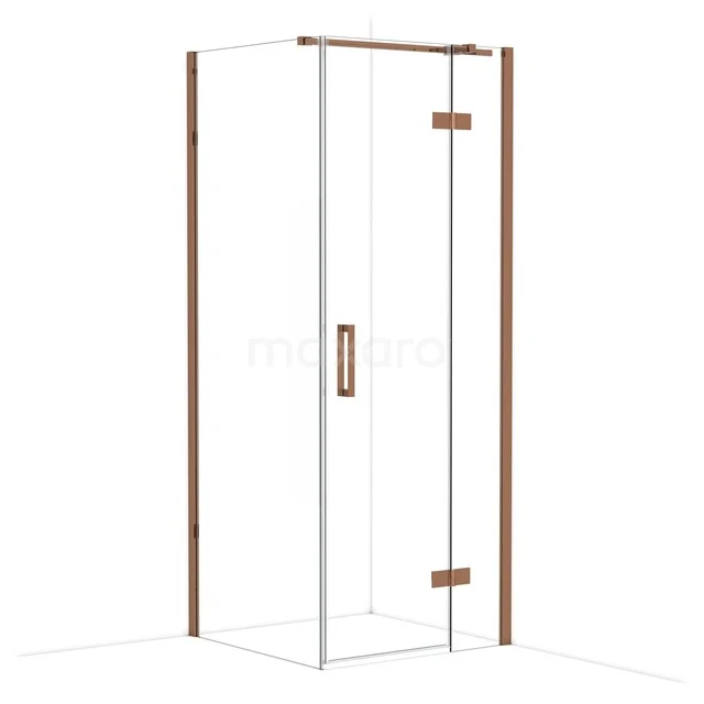 Shower cabin with rose gold accents, glass door and sleek design, ideal for a modern bathroom.