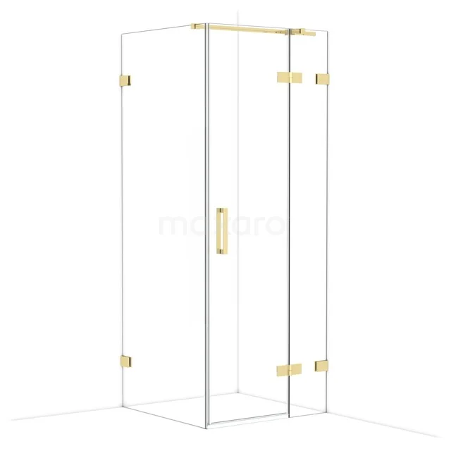 Diamond Shower enclosure | 80x80 cm Shiny light gold Clear glass Pivot door Square CDB223508320GLG Glass shower cabin with golden metal details, corner model, ideal for a stylish and modern bathroom.