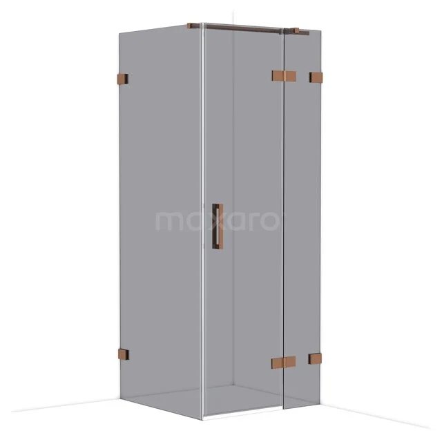 Hoekdouchecabine van glas, met bronzen scharnieren en handvat, modern ontwerp perfect voor elke badkamerstijl.