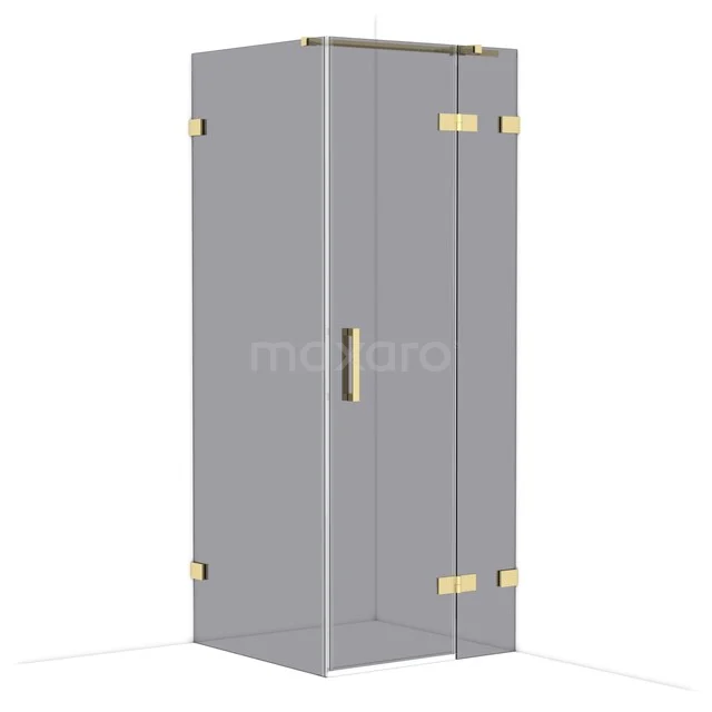 Diamond Shower enclosure | 80x80 cm Shiny light gold Smoke glass Pivot door Square CDB223508321GLG Grey glass shower cabin with gold hinges and handle, sleek design and suitable for any modern bathroom.