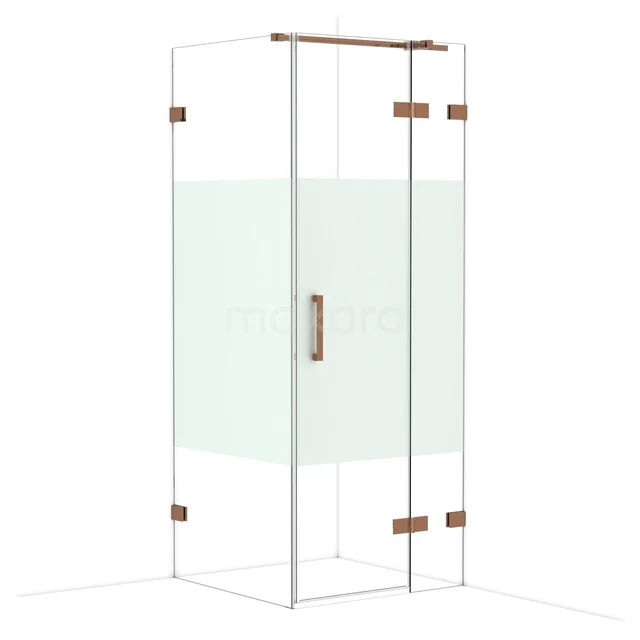 Glasene Eck-Duschkabine mit matter Leiste, roségoldenen Akzenten und Drehtür, ideal für einen modernen Badezimmerstil.