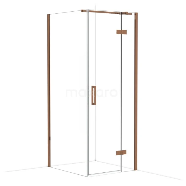Diamond Shower enclosure | 90x80 cm Shiny copper Clear glass Pivot door Rectangle CDB223509310GKP Douchecabine met hoekinstap, helder glas en messing details, perfect voor een stijlvolle badkamer inrichting.