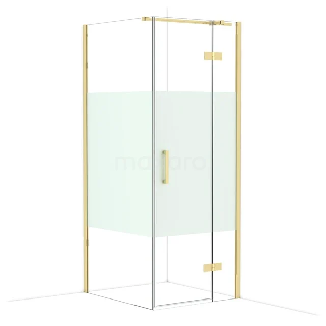 Diamond Shower enclosure | 90x80 cm Shiny light gold Clear with matt strip Pivot door Rectangle CDB223509313GLG Glass shower cabin with gold-coloured profiles and clear glass, ideal for a luxury bathroom style.