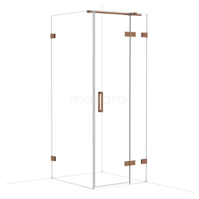 Duschkabine mit Klarglas, kupferfarbenen Scharnieren und stilvollem Design, ideal für moderne Bäder.