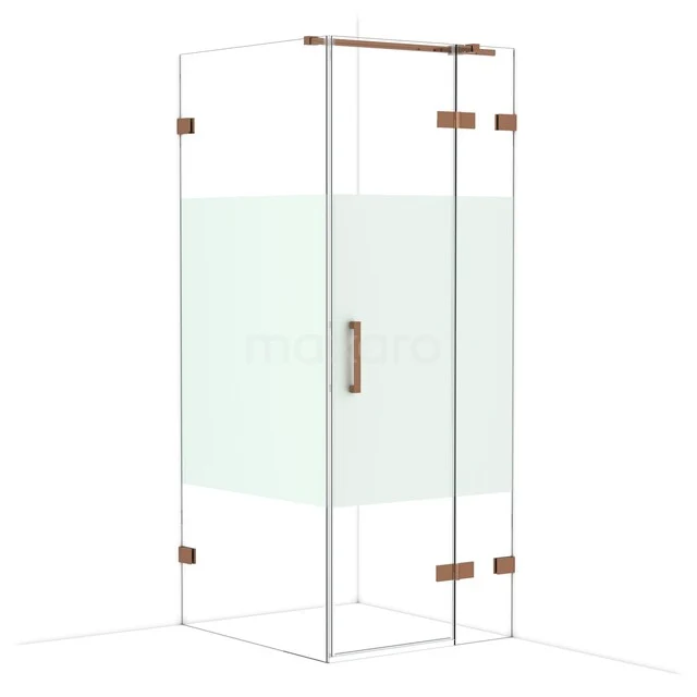 Glazen douchecabine met matglaspaneel, messing scharnieren en handgreep, perfect voor een moderne badkamer.