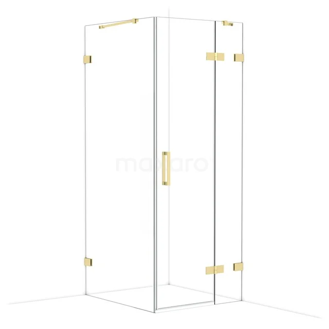 Glas Duschkabine mit Gold Scharnieren, Eckeinstieg und modernem Design, ideal für eine luxuriöse Badezimmer Ausstrahlung.