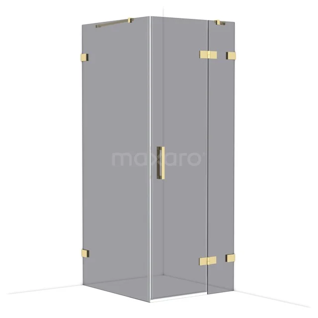 Diamond Shower enclosure | 90x80 cm Shiny light gold Smoke glass Pivot door Rectangle CDB223509421GLG Glass shower cabin with gold hinges, rectangular design, perfect for a luxury bathroom.