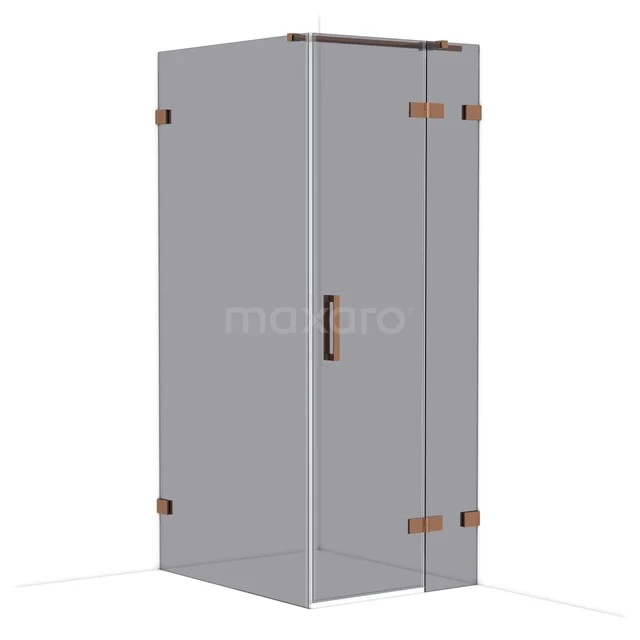 Diamond Shower enclosure | 100x80 cm Shiny copper Smoke glass Pivot door Rectangle CDB223510321GKP Douchecabine van helder glas met mat zwarte accenten, moderne vierkante vorm, ideaal voor een stijlvolle badkamer inrichting.