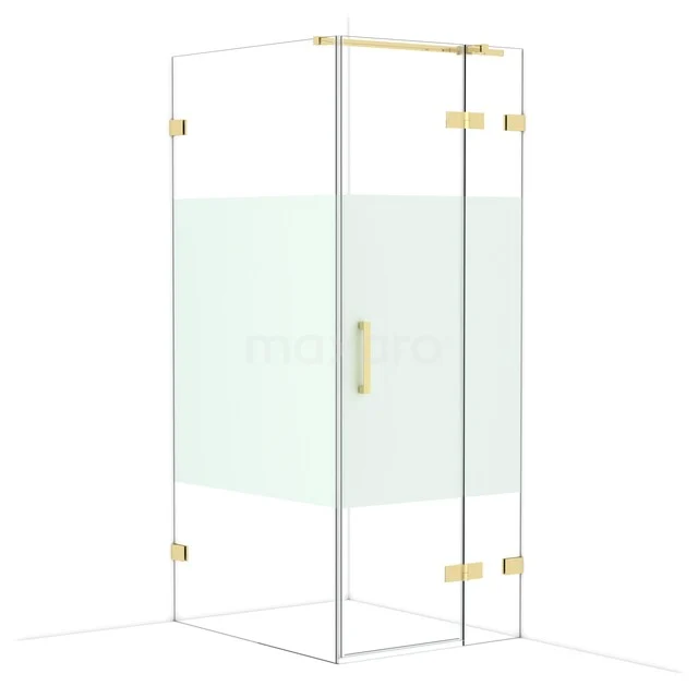 Diamond Shower enclosure | 100x80 cm Glossy light gold Clear with matt strip Pivot door Rectangle CDB223510323GLG Glazen douchecabine met goudkleurige accenten en mat middenpaneel, luxe design voor een stijlvolle badkamer.