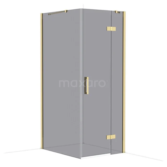 Diamond Shower enclosure | 100x80 cm Glossy light gold Smoke glass Pivot door Rectangle CDB223510411GLG Glazen douchecabine met goudkleurig frame en handgreep, modern design, ideaal voor luxe badkamerinrichting.
