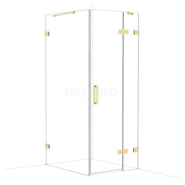 Diamond Shower cabin | 100x80 cm Shiny light gold Clear glass Pivot door Rectangle CDB223510420GLG Glass shower cabin with gold-coloured hinges and handle, modern design for a stylish bathroom.