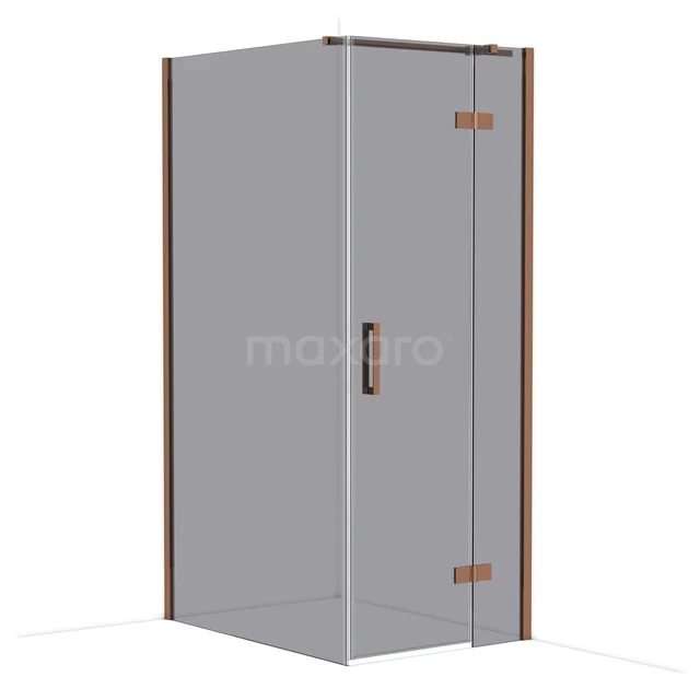 Glazen douchecabine met hoekinstap en bronzen accenten, perfect voor een moderne badkamer.