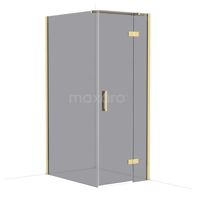 Glazen douchecabine met gouden accenten, rechthoekig ontwerp, ideaal voor een moderne badkamerstijl.