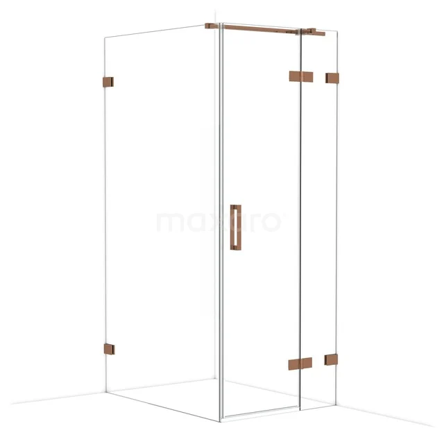 Glas Duschkabine mit kupferfarbenen Scharnieren und Haltegriff, modernes Design für ein stilvolles Badezimmer.