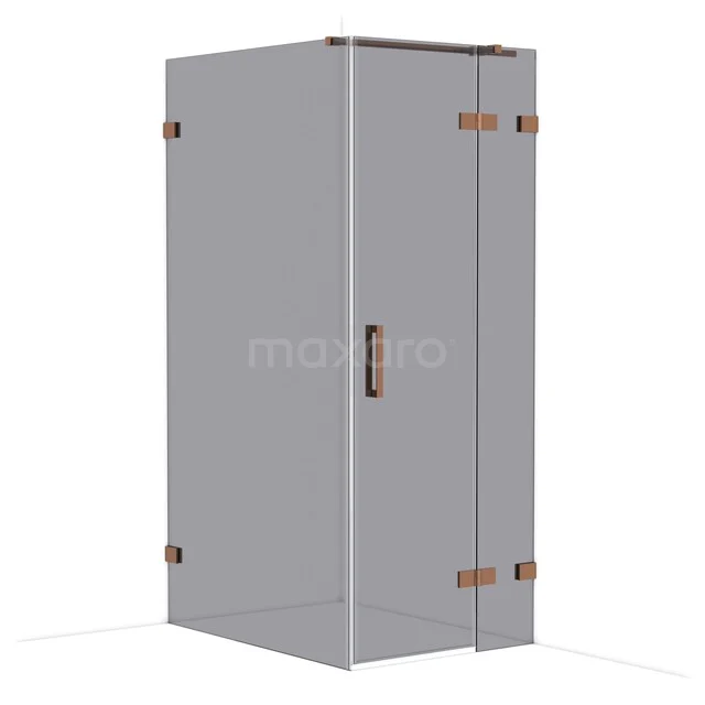 Diamond Shower cabin | 110x80 cm Shiny copper Smoke glass Pivot door Rectangle CDB223511321GKP Glass shower cabin with rose gold hinges and handle, sleek corner shape, ideal for a modern bathroom.