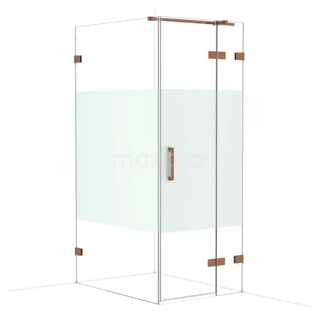 Diamond Shower cabin | 110x80 cm Shiny copper Clear with matt strip Pivot door Rectangle CDB223511323GKP Glass shower cabin with bronze accents, frosted glass panels and minimalist design, ideal for modern bathrooms.