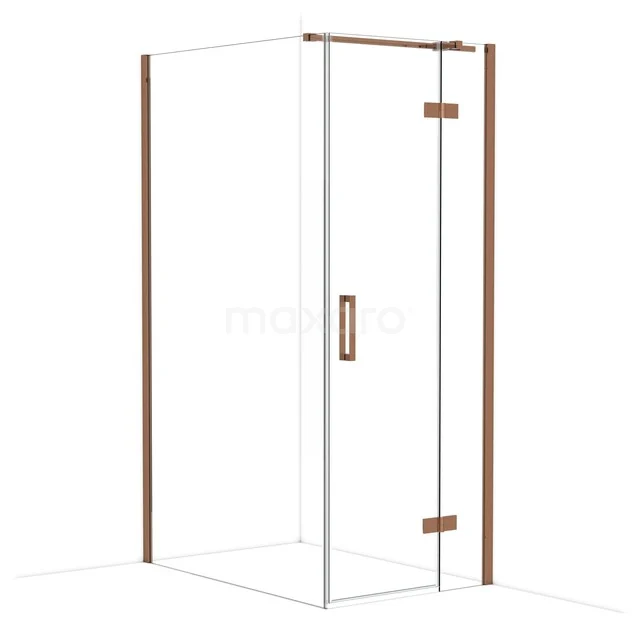 Duschkabine mit Klarglas, kupferfarbigen Profilen und Türgriff, perfekt für eine moderne Badezimmer Einrichtung.