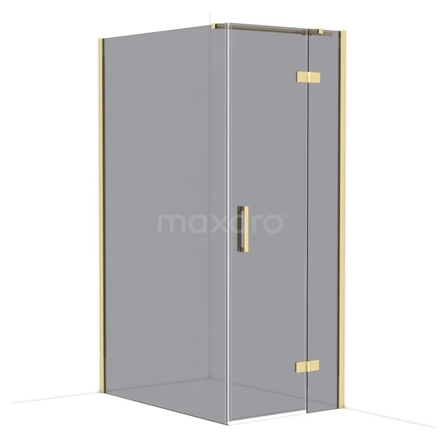 Diamond Shower cabin | 120x80 cm Shiny light gold Smoke glass Pivot door Rectangle CDB223512311GLG Corner shower cabin with gold accents, clear glass and minimalist design, ideal for a modern bathroom.