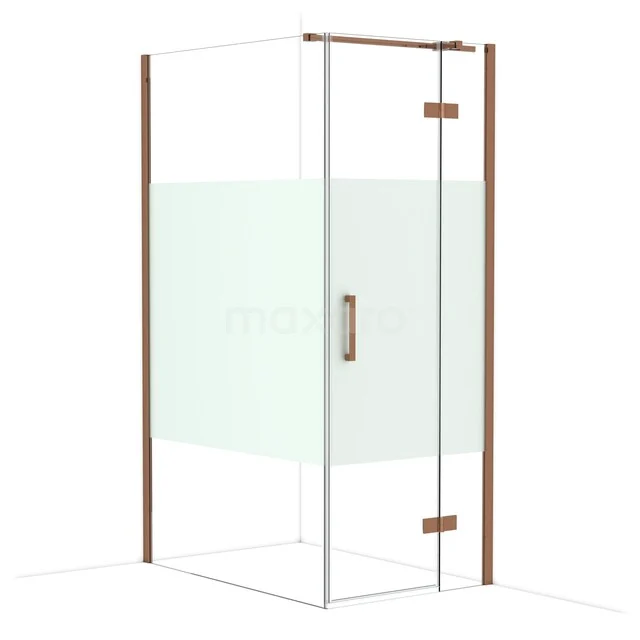 Glasene Duschkabine mit mattgläsernem Paneel, hölzernen Akzenten und Drehtür für einen modernen Badezimmerstil.