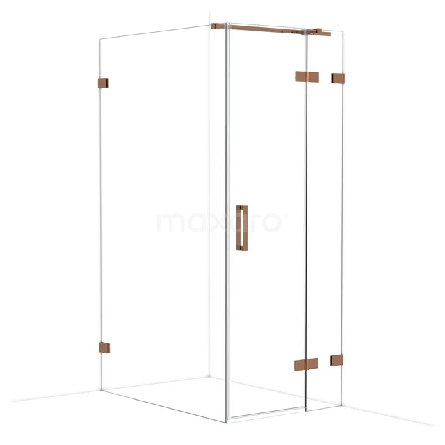 Duschkabine Glas mit mat goldenen Akzenten, modernes Design und schlankem Rahmen, ideal als stilvolle Badezimmerlösung.