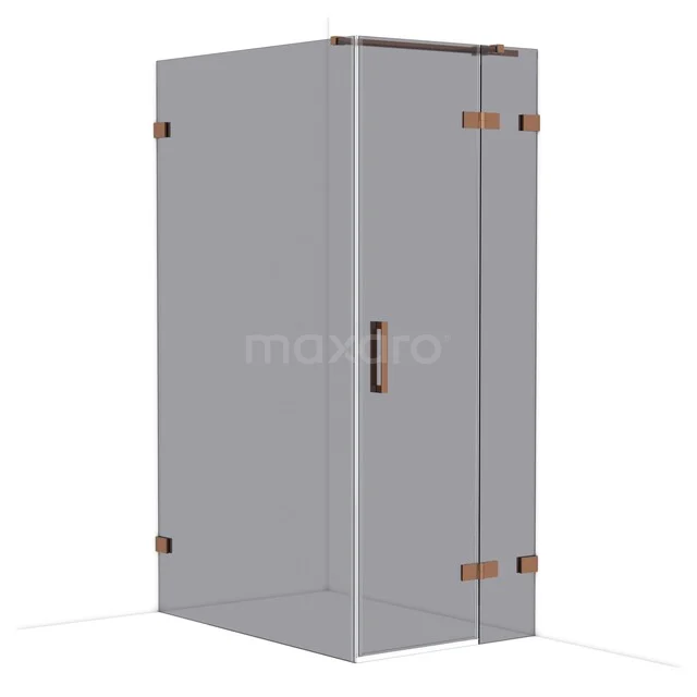 Glazen douchecabine met hoekinstap en bronzen accenten, stijlvol design voor moderne badkamers.