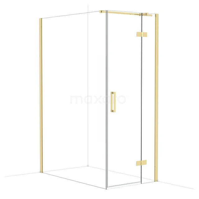 Diamond Duschkabine | 140x80 cm Glänzendes Hellgold Drehtür Rechteck CDB223514310GLG Glas Duschwand mit goldfarbenen Akzenten, stilvolle Eckaufstellung, ideal für ein modernes Badezimmer.
