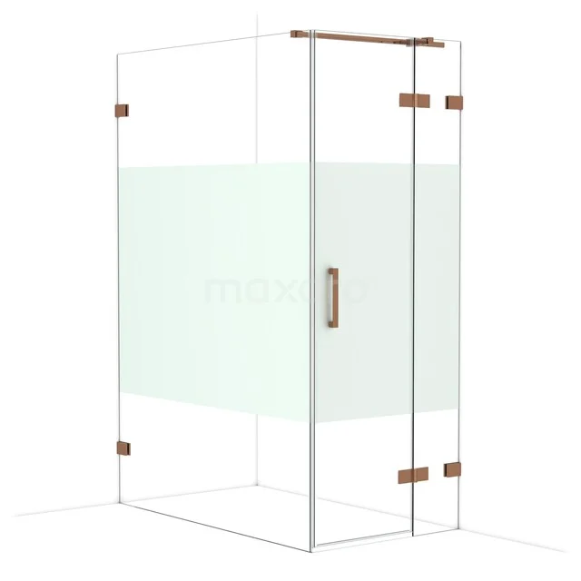 Diamond Shower cabin | 140x80 cm Shiny copper Clear with matt strip Pivot door Rectangle CDB223514323GKP Glass shower cabin with copper-coloured hinges and door, ideal for modern bathrooms.