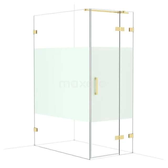 Diamond Douchecabine | 140x80 cm Glanzend lichtgoud Helder met matte strook Draaideur Rechthoek CDB223514323GLG