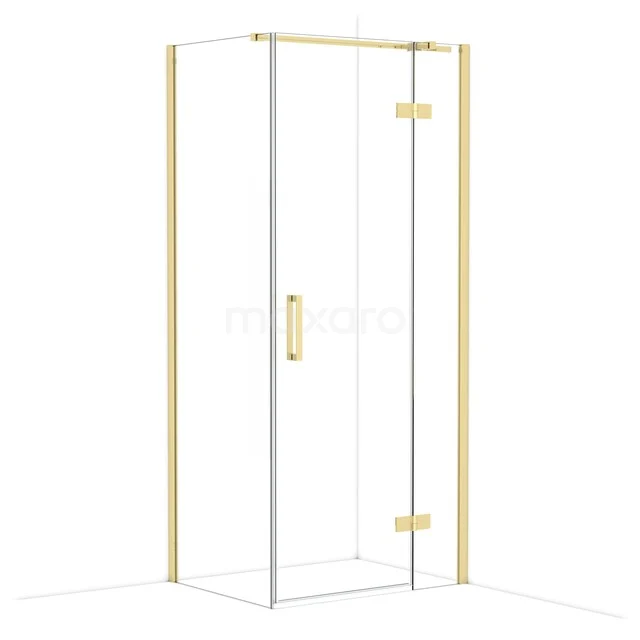 Duschkabine Glas Luxe mit goldenen Akzenten, Eckmodell mit Scharnierdoor, perfekt für eine stilvolle Badezimmer Einrichtung.