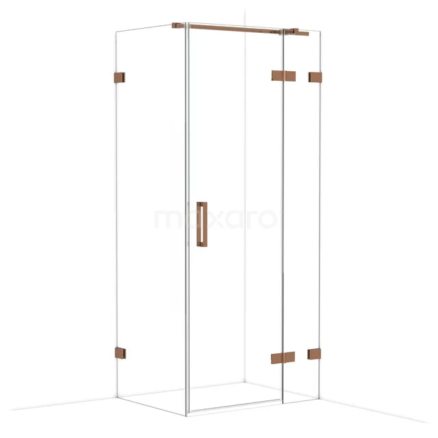 Glazen douchecabine met goudkleurige scharnieren en handgreep, ideaal voor een moderne badkamerstijl.