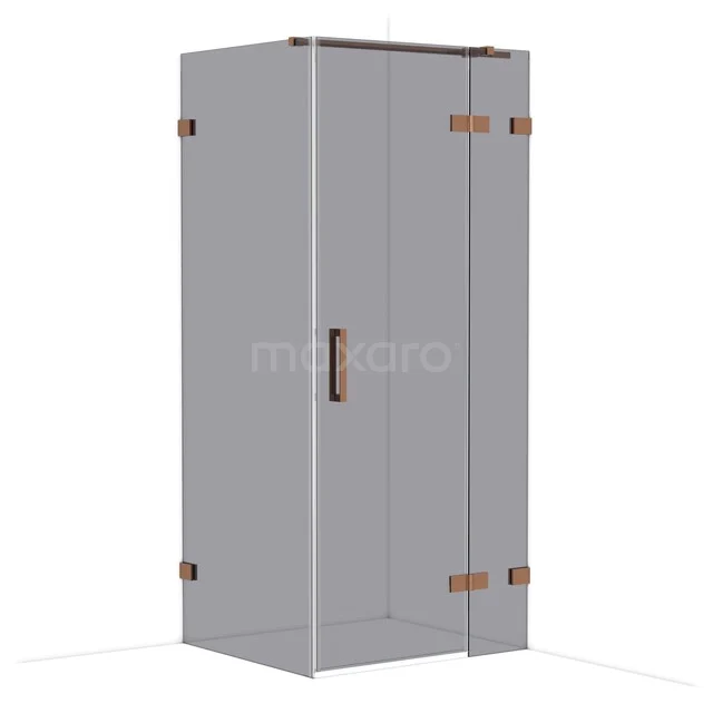 Diamond Duschkabine | 90x80 cm Glänzendes Kupfer Drehtür Rechteck CDB223608321GKP Graue Duschkabine mit Eckinstieg, kupferfarbigen Akzenten und Glastüren, ideal für eine moderne Badezimmer Einrichtung.