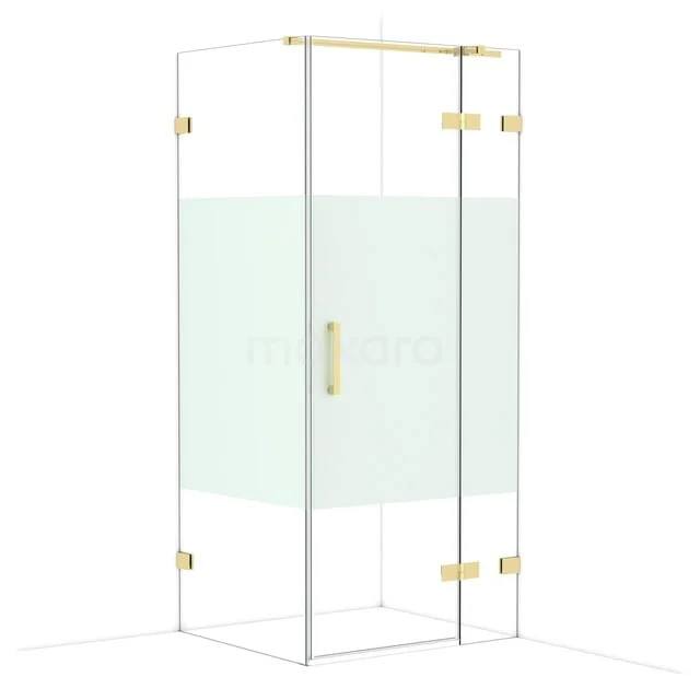 Diamond Douchecabine | 90x80 cm Glanzend lichtgoud Helder met matte strook Draaideur Rechthoek CDB223608323GLG