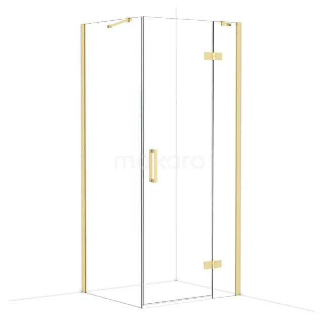 Glas Duschkabine mit Goldakzenten und eckigem Design, ideal für eine stilvolle und moderne Badezimmergestaltung.