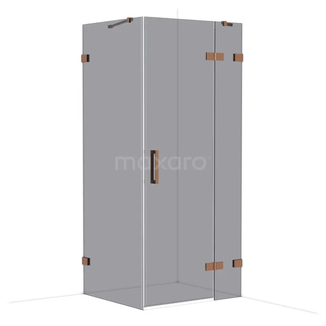 Diamond Shower cabin | 90x80 cm Shiny copper Smoke glass Pivot door Rectangle CDB223608421GKP Square glass shower cabin with matte black and copper accents, modern design ideal for a stylish bathroom.