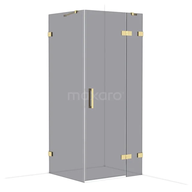 Diamond Shower cabin | 90x80 cm Shiny light gold Smoke glass Pivot door Rectangle CDB223608421GLG Grey shower cabin with gold hinges, glass doors and sleek design for a modern bathroom.