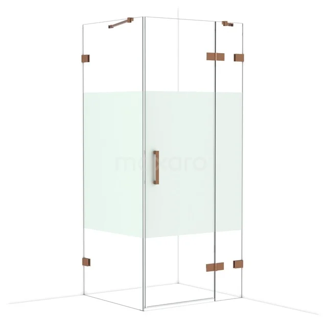 Diamond Shower cabin | 90x80 cm Shiny copper Clear with matt strip Pivot door Rectangle CDB223608423GKP Corner shower cabin with clear glass, matte white panel and gold-coloured hinges, luxury design for modern bathrooms.