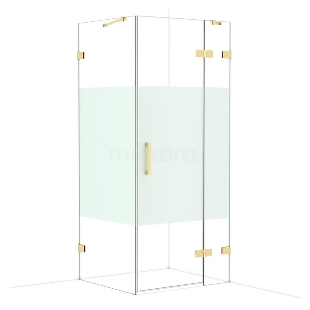 Glazen douchecabine met goudkleurige scharnieren, strak design geschikt voor een moderne badkamer.