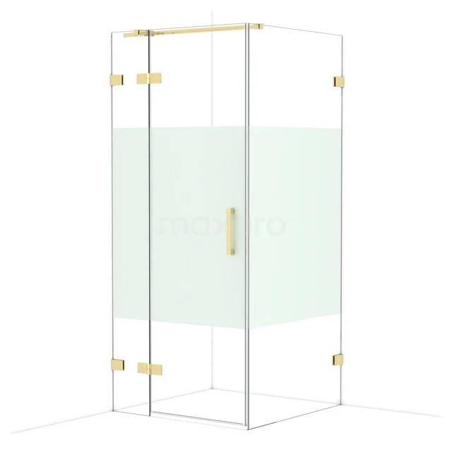 Diamond Douchecabine | 90x90 cm Glanzend lichtgoud Helder met matte strook Draaideur Vierkant CDB223609323GLG