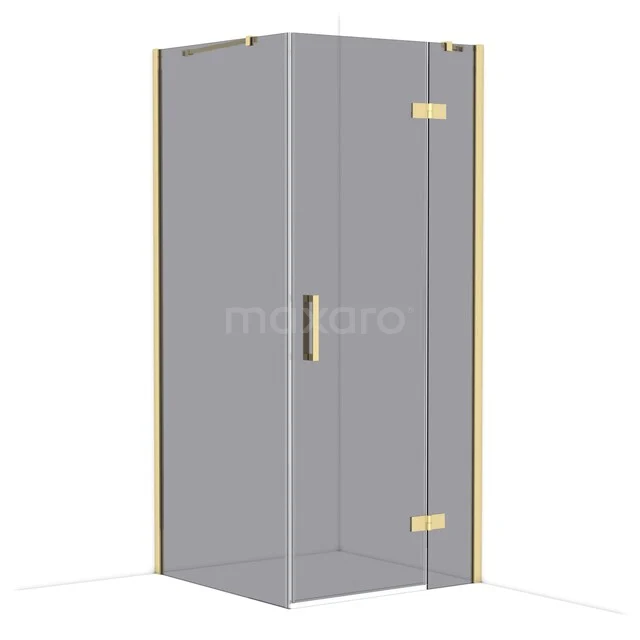 Diamond Shower enclosure | 90x90 cm Glanzend lichtgoud Smoke glass Pivot door Square CDB223609411GLG Glazen douchecabine met goudkleurige profielen en draaideur, ideaal voor een moderne badkamer.