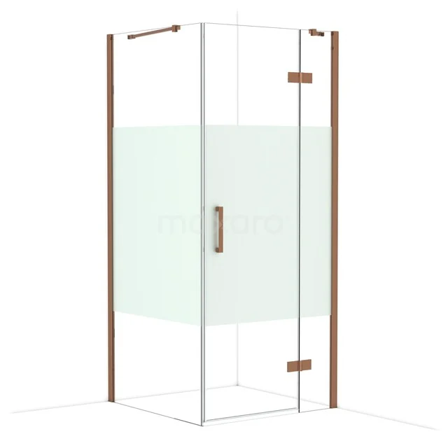 Diamond Duschkabine | 90x90 cm Glänzendes Kupfer Drehtür Quadrat CDB223609413GKP Glas Duschkabine mit Eckeinstieg, Holzakzenten und mattem Glaselement, ideal für ein modernes Badezimmer.