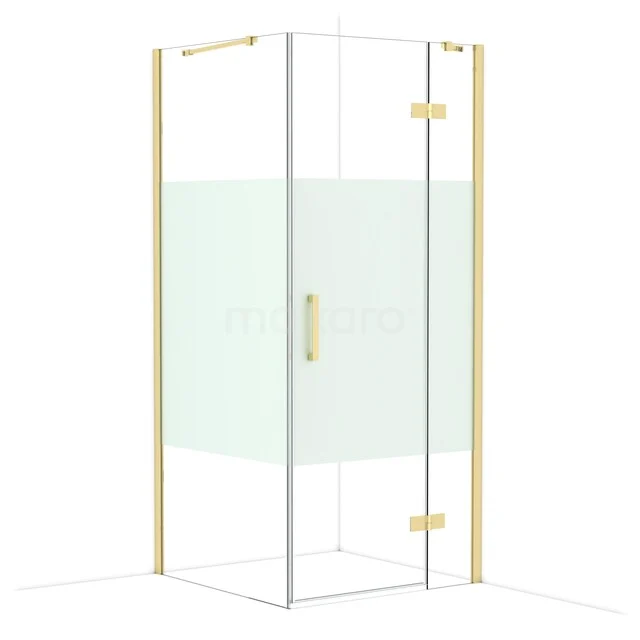 Glass shower cabin with gold finish, corner model and frosted glass detail, perfect for a modern bathroom.