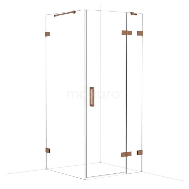 Diamond Duschkabine | 90x90 cm Glänzendes Kupfer Drehtür Quadrat CDB223609420GKP Glas Duschkabine mit Kupferakzenten, eckiges Design, ideal für ein modernes Badezimmer.