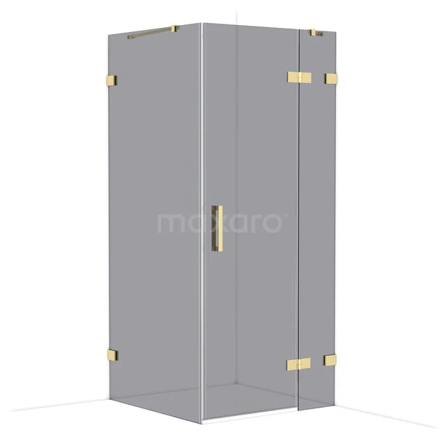 Diamond Shower enclosure | 90x90 cm Glanzend lichtgoud Smoke glass Pivot door Square CDB223609421GLG Glazen douchecabine met goudkleurige metalen scharnieren, strak design en draaideur, ideaal voor een moderne badkamerstijl.